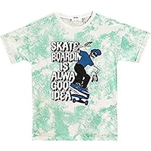 Koton Slogan Skull Printed T-shirt voor jongens, katoen, korte mouwen, groen (09 C), 5 - 6 jaar, Groen design (09c)