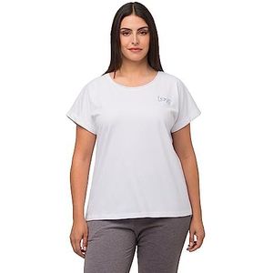 Ulla Popken Loungewear, Oversize, Love Broderie, Col rond, T-shirt à manches courtes, blanc neige, 44-46/grande taille