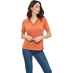 Peppercorn Marina T-shirt à col en V au crochet pour femme, Orange (6740 Firecracker), XL