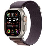 Apple Watch Ultra 2 (49 mm GPS + Cellular) Smartwatch met robuuste titanium behuizing en brede indigo-Alpine gesp. Fysieke activiteitstracker, zeer nauwkeurige GPS, actieknop, koolstofneutraal