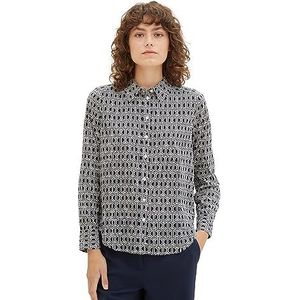 TOM TAILOR Damesblouse met patroon & omslagmouwen, 33984-Marine Geometrische Print