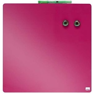 Nobo - Gekleurd mini-magneetbord zonder frame, vierkant formaat, droog uitwisbaar, wandbevestigingen, huis/kantoor, 360 x 360 mm, roze, 1903803