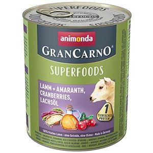 Animonda Gran Carno Adult Superfoods natvoer voor volwassen honden, lam + amarant, veenbessen, zalmolie, 6 x 800 g (6 x 0,8 kg)