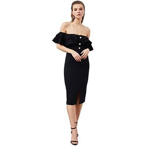 Trendyol Midi-jurk, nauwsluitend, rechts, zwart, 66 dames, zwart, 38, zwart.