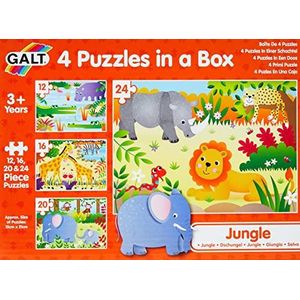 Galt Speelgoed, 4 puzzels in een doos - jungle, dierenpuzzel voor kinderen, leeftijd 3 jaar ouder