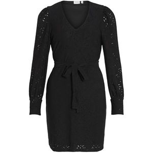 Vila Vipaulina Korte jurk met V-hals, L/S, mini-jurk voor dames, zwart.