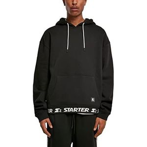 STARTER BLACK LABEL Heren hoodie met logo in elastische geribbelde zoom, hoodie en zak, vele kleuren, S tot XXL, zwart.