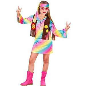 Widmann 73356 Kinderkostuum hippie meisjes, jurk, angenähte vest en hoofdband, regenboog, 8-9 jaar, regenboog