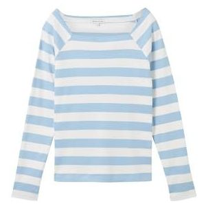 TOM TAILOR T-shirt à manches longues pour femme, 34764 - Bleu cassé à rayures, 3XL