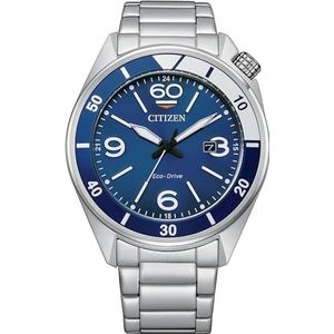 Citizen Eco-Drive 32020858 Analoog herenhorloge, zilver/blauw, één maat, armband, zilver/blauw., Armband
