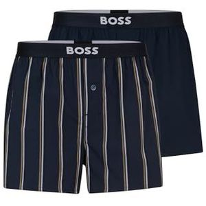 BOSS Set van 2 EW boxershorts voor heren van katoen met logo op de tailleband, Blauw