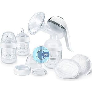 NUK Nature Sense Handmelkpomp, set van 6 stuks, met handmatige melkpomp, flessen en voedingsvullingen Ultra Dry Comfort