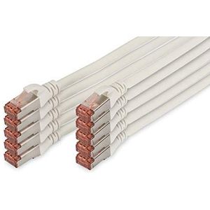 DIGITUS Cat6-3 m LAN-kabel, 10 stuks, RJ45, netwerkkabel, S/FTP, afgeschermd, compatibel met Cat 6A en Cat 7, wit