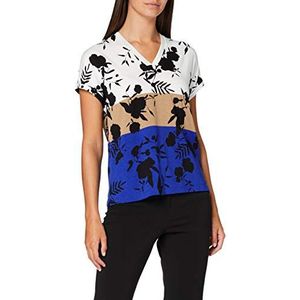 Gerry Weber Dames T-shirt met korte mouwen, overgesneden schouders, strepenpatroon en bloemen, ecru/wit/blauw