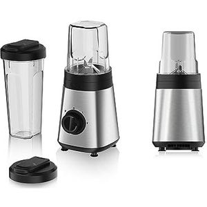 alpina Blender Smoothie - Blender 300 W - Inclusief smoothie beker 300 ml en 600 ml - 2 snelheden en pulsatiefunctie - roestvrij staal - zilver/zwart