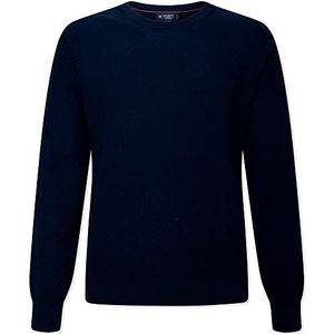 Hackett London Ronde hals van bamboe, gestructureerde trui, heren, marineblauw, M, Navy Blauw