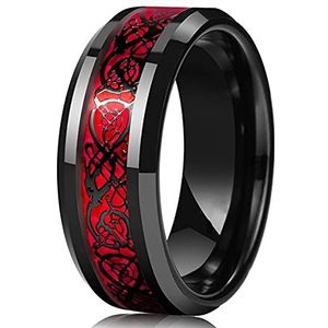Zakk Ringen voor dames en heren van wolfraamcarbide zwart, rood, groen, 8 mm breed, Wolfraam