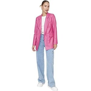 Trendyol Leren damesjack met gedetailleerde details in zwart, Fuchsia