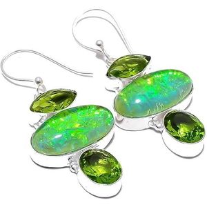 Triplet Opal Green Amethyst Quartz Multi-Stone Drop Earrings Handmade2"" For Girls Women 925 Sterling Silver Plated Jewelry From VACHEE 2570