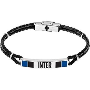 F.C. Internazionale armband van staal, koord, heren, zwart, blauw, staal, Taglia Unica, roestvrij staal, geen edelsteen