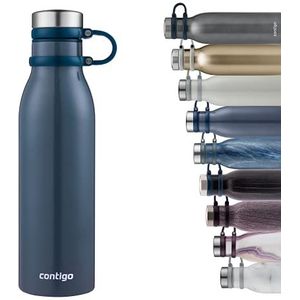 Contigo Matterhorn thermosfles, grote drinkfles van roestvrij staal met thermische isolatie, BPA-vrije waterfles met schroefdop, volledig waterdicht, 590 ml, uniseks, volwassenen, Blueberry Transsatin