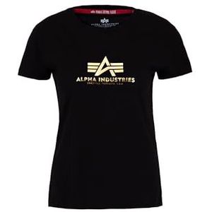 ALPHA INDUSTRIES New Basic T Wmn Foil Print Dames T-shirt met korte mouwen, zwart/goudgeel