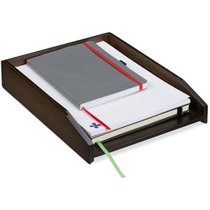 Relaxdays Briefmand, stapelbaar, papier DIN A4, kantoor, documentenopslag, bamboe, HLP: 6 x 25 x 33 cm, bruin