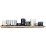 Bloomingville - Waxinelichtjes - Glas/Hout - Blauw - Set van 10 - L56xH10xB14 cm