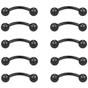 Gojewen 10 stuks gebogen barbells voor wenkbrauwen, lippen, rook, helix, tragus, brug, piercing, buik, piercing, 16 g, roestvrij staal, 6 mm, 8 mm, 10 mm, Metaal