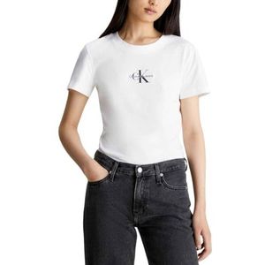 Calvin Klein Jeans Monologo Slim Tee J20j222564 Gebreide tops met korte mouwen voor dames, Helder Wit