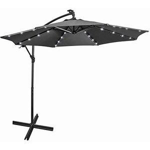 Mondeer Cantilever parasol, tuinparaplu 3M aluminium waterdichte UV-bescherming in hoogte verstelbare kruk met zonne-LED-verlichting voor buiten tuin terras, grijs