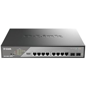 D-Link 10-poorts Gigabit PoE++ Smart Surveillance Switch (8 x 1000BASE-T PoE++ en 2x SFP, 802.3af/at/bt, 242W PoE-budget, PoE-bereik, VLAN, QoS, ERPS, ONVIF)