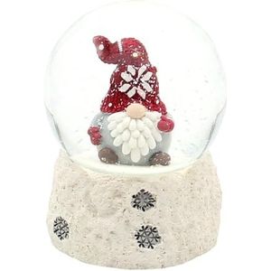 Kerstsneeuwbol met rode muts op witte sokkel, L/H/Ø 6,5 x 6,5 x 8,8 cm, Ø 6,5 cm