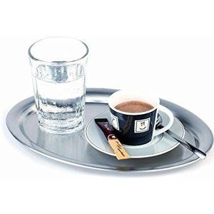APS dienblad ""Kaffeehaus"", klassiek Weens koffiehuis dienblad, roestvrijstalen dienblad, mat gepolijst, ovaal, gerolde rand, 19 x 15 cm, 1 cm hoog