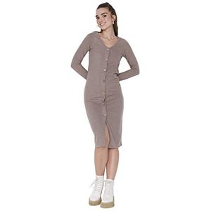 Trendyol Robe midi moulante en tricot pour femme, beige, XL