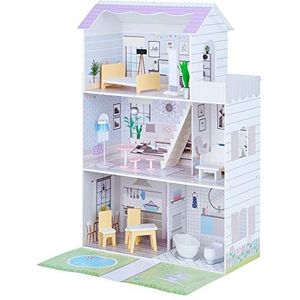 Olivia's Little World Giant Doll House met 16 poppenaccessoires, poppenhuis van hout met meubels, 3 etages, poppen voor kinderen voor poppen van 30 cm, vanaf 3 jaar