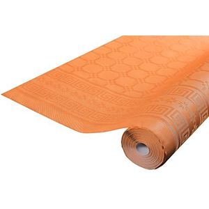 Pro tafelkleed: 12 damastpapieren wegwerptafelkleden op een rol van 6 m lang en 1,20 m breed, oranje kleur. Damastpapier met een chic en klassiek universeel patroon, ref R480612I