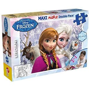 Liscianigiochi Lisciani, Maxi puzzel voor kinderen vanaf 4 jaar, 60 stukjes, 2-in-1 dubbelzijdig op voor- en achterkant, met achterkant om in te kleuren, Disney Frozen 46881