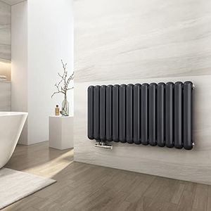 EMKE Horizontale radiator ovaal, 550 x 1000 mm, antraciet, dubbellaags design, zijaansluiting voor warm water