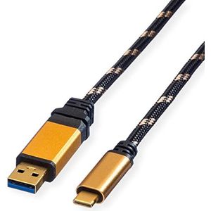 ROLINE Gouden USB 3.1 kabel | Oplaadkabel | Type A - C stekker | Zwart 1 m
