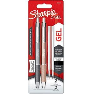 Sharpie S-Gel Metallic gelstiften, middelste punt (0,7 mm), staalgrijs en roségoud, zwarte inkt, 2 pennen en 2 gelpenvullingen