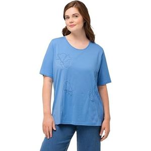 Ulla Popken T-shirts brodés floraux pour femme, bleu, 44-46