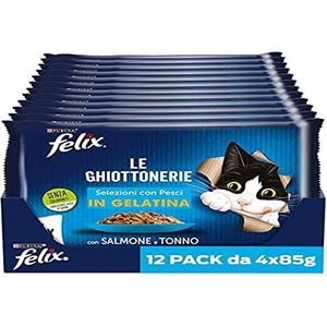 Purina Felix Ghiottonerie kattenvoer met zalm en tonijn, 48 zakjes van elk 85 g