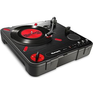 Numark PT01 Scratch - Ultra-Mobile Scratch Vinyl Platenspeler met verwisselbare Scratch Switch, Ingebouwde luidspreker, Werkt op batterijen of netvoeding, 3 snelheden en USB-connectiviteit