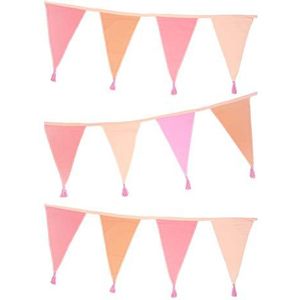 Talking Tables - Bruant van roze stof met kwastjes - 3 m | driehoekige vlaggenslinger, 100% katoen, meisjeskamer, kinderkamer, verjaardagsfeestdecoraties voor binnen en buiten, festival