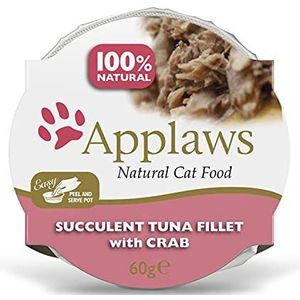 Applaws 100% natuurlijk voer voor katten, tonijn, meisjes, met krab in bouillon, 10 x 60 g
