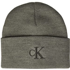 Calvin Klein Herenhoed voor koud weer, groot logo, grijs gemêleerd, Eén maat, Groot, grijs gemêleerd logo
