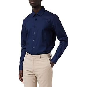 Seidensticker Business overhemd heren slim fit fijn hemd strijkvrij met patch kentkraag lange mouwen 100% katoen donkerblauw (19), donkerblauw (19)