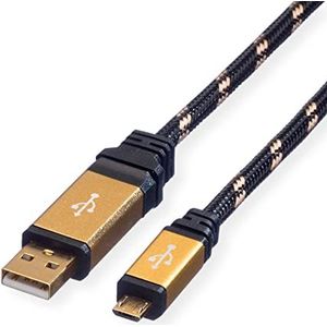 ROLINE Gold USB 2.0-kabel – type AB mannelijk – micro-USB-kabel – oplaadkabel voor smartphone en tablet – 0,8 m