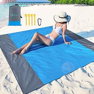 Keten Stranddeken, 200 x 200 cm, zandbestendige strandmat voor 4 tot 7 volwassenen, draagbare picknickdeken, oversized, outdoor deken voor reizen, kamperen, wandelen